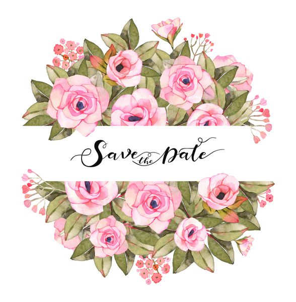 الگو دعوت عروسی با آبرنگ تزئین شده گل رز