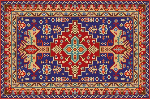 فرش موزاییک رنگارنگ با الگوی هندسی عامیانه سنتی الگو قاب فریم فریم تصویر برداری 10 EPS