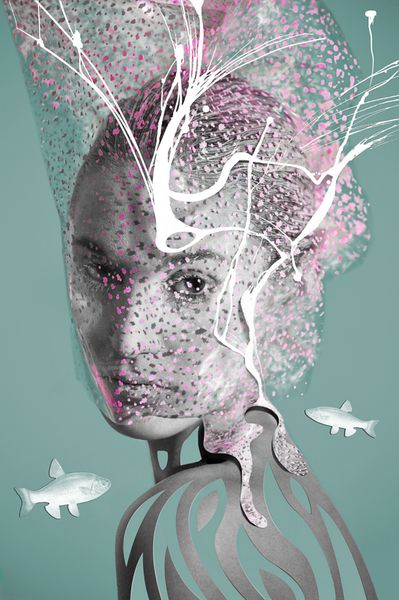 هنر کلاژ پرتره عکاسی مد مدرن مد زن زیر آب است
