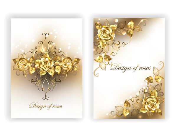 طراحی گل های زرق و برق دار طلا و جواهر گل رز طلا در زمینه سفید رز طلایی