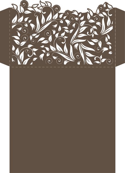 کارت دعوت نامه با الگوی گل در رنگ های قهوه ای برای مراسم عروسی و جشن های دیگر مناسب برای برش لیزری پاکت باز کنید