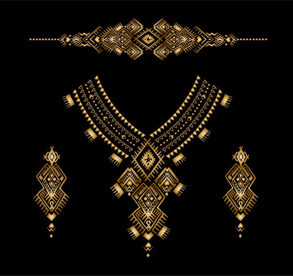 گردنبند با دانه های طلایی Aztec دوزی جواهرات زنانه گردنبند قومی چاپ روی تی شرت