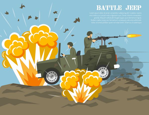 افسانه ای ما ارتش چهار چرخ درایو جیپ در محیط نبرد تخت نظامی پوستر چاپ تصویر بردار انتزاعی