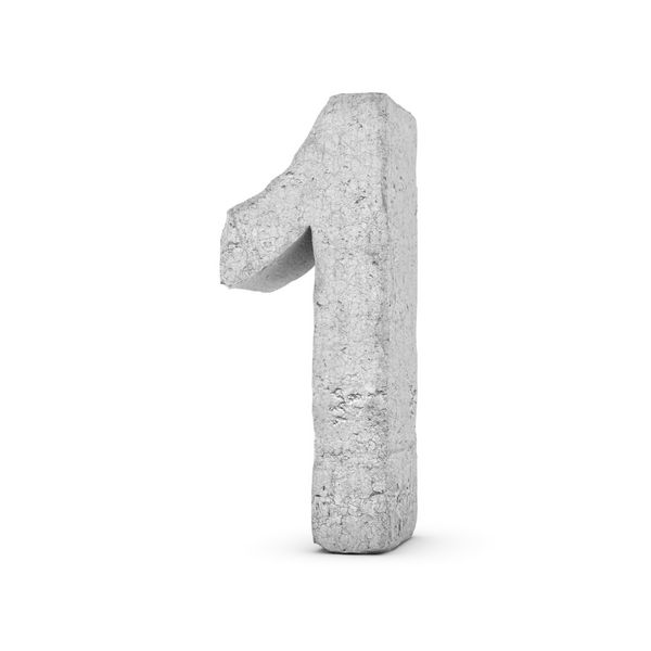 3D رندر شماره بتن 1 جدا شده بر روی زمینه سفید نمادها و نمادها سطح خرد شده مواد متخلخل شی سیمان
