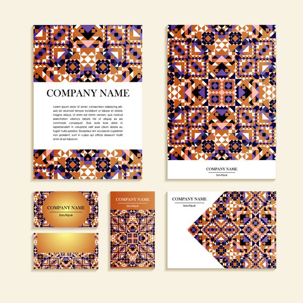 مجموعه ای از کارت های کسب و کار الگو طرح پوشش رنگ موزاییک تصویر برداری برداری رنگی برای هویت سازمانی کارت های فردی سبک فرم