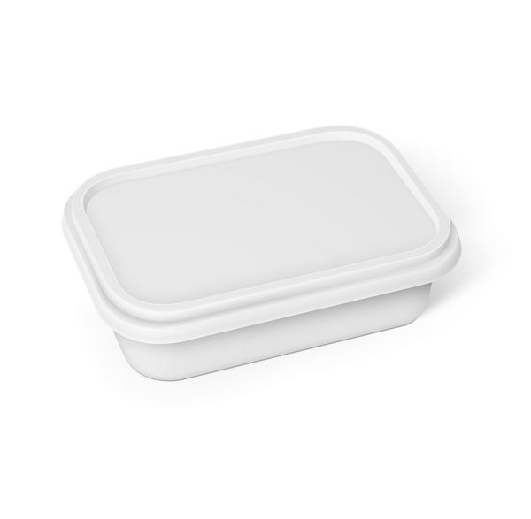 ظرف سفید برای گسترش مارگارین کره یا پنیر ذوب شده جدا شده بر روی زمینه سفید مجموعه بسته بندی