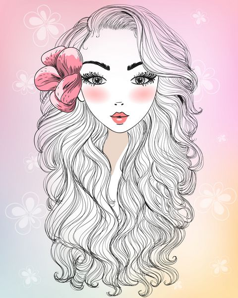 دست کشیده زیبا زیبا دختر جوان با گل ارکیده بر روی مو است تصویر برداری