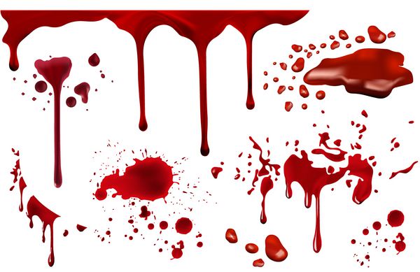 خون تخلیه جدا شده بر روی سفید مجموعه ای از مجموعه ای از تقلا های خون قطره و دنباله تلقیح خون بدون تکرار پذیری مفهوم هالووین چکیدن خون خون در پس زمینه سفید