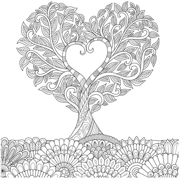 گل در شکل قلب بر روی طرح گلدان هنر طراحی خط برای کتاب رنگ آمیزی برای بزرگسالان کوبی تی شرت گرافیک کارت و غیره