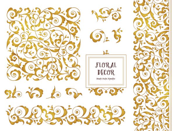 مجموعه بردار از فریم های تزئینی مرز vignettes برای قالب طراحی عناصر در سبک شرقی زیورآلات گل طلایی دکور لوکس برای دعوت نامه ها کارت تبریک از شما متشکرم