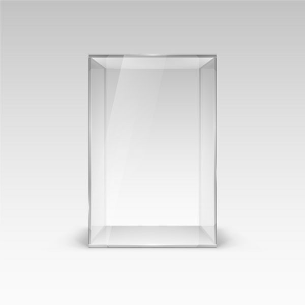 نمایشگاه شیشه ای خالی برای ارائه تصویر با سایه بر روی سفید