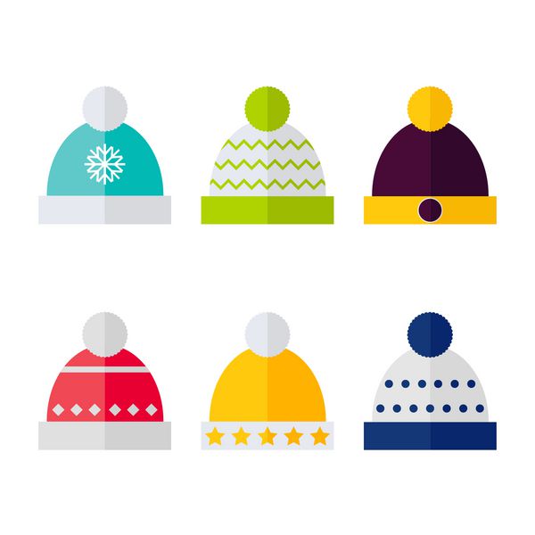 کلاه زمستانی آیکون های جدا شده بر روی زمینه سفید مجموعه کلاه زمستانی طراحی تصویر برداری انتزاعی