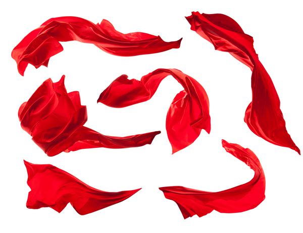 مجموعه ای از پارچه های صورتی قرمز صاف و زیبا بر روی زمینه سفید