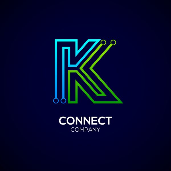 Letter K logotype رنگ سبز و آبی تکنولوژی و آرم انتزاعی انتزاعی انتزاعی آرم بردار