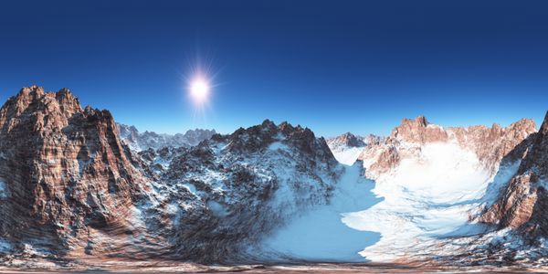 منظره کوه ها ساخته شده با یک دوربین لنز 360 درجه بدون درز آماده برای واقعیت مجازی تصویر 3D