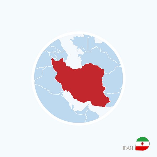 نماد نقشه ایران نقشه آبی خاورمیانه با برجسته ایران در رنگ قرمز تصویر برداری