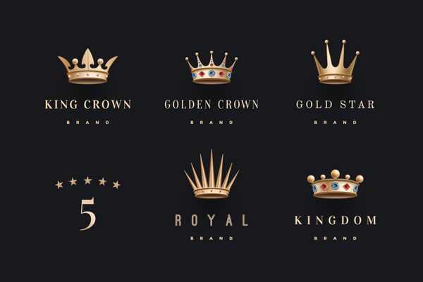 مجموعه ای از آرم و طلا طلا سلطنتی آرم لوکس جداگانه برای نام تجاری برچسب بازی هتل طراحی گرافیک مجموعه ای از آرم ها برای افراد سلطنتی پادشاه ملکه شاهزاده خانم تصویر