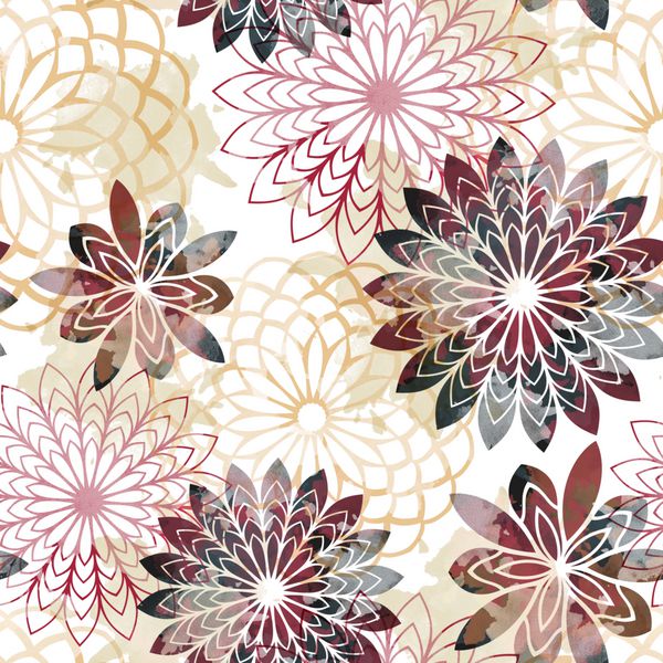 الگوی بدون درز با گل و mandalas پس زمینه گل با اثر آبرنگ پارچه نساجی برای کتانی ژاکت طراحی بسته مفاهیم پارچه و مد