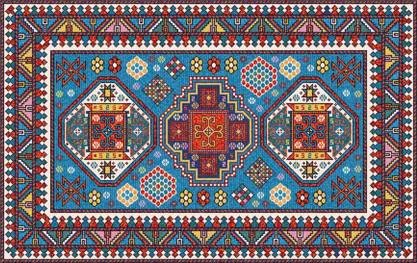 فرش موزاییک رنگارنگ شرقی kazak با تزئین هندسی سنتی مردم الگو قاب فریم فریم تصویر برداری 10 EPS
