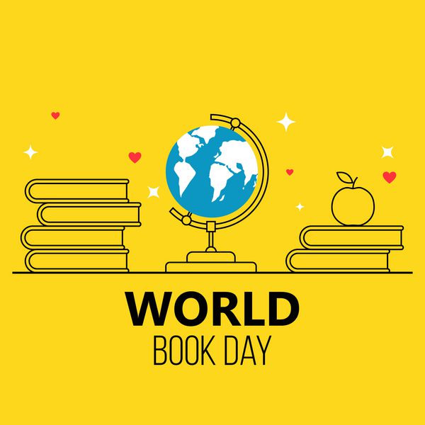 روز جهانی کتاب بنر زرد در سبک خط نازک