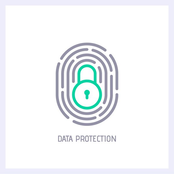 آیکون حلقه اثر انگشت با علامت قفل در داخل مفهوم حفاظت از اطلاعات شخصی امنیت برنامه آیکون بردار تخت