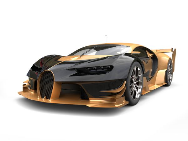Supercar مدرن سیاه و طلا شات استودیویی 3D Render