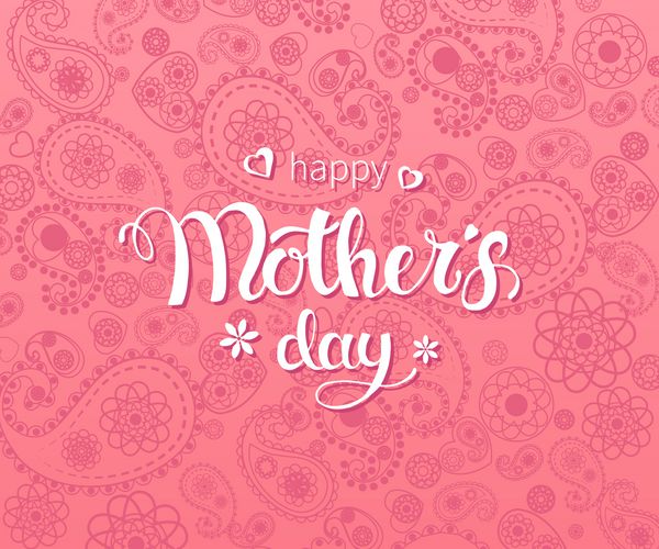 Vector hand written trendy lettering on pink paisley pattern Mother