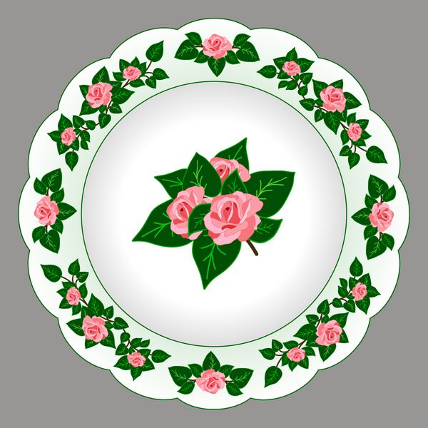 صفحه فنجان تزئینی با طرح گل و بوته تزئین شده است تزئین شده با گل رز و برگ سبز تصویر برداری