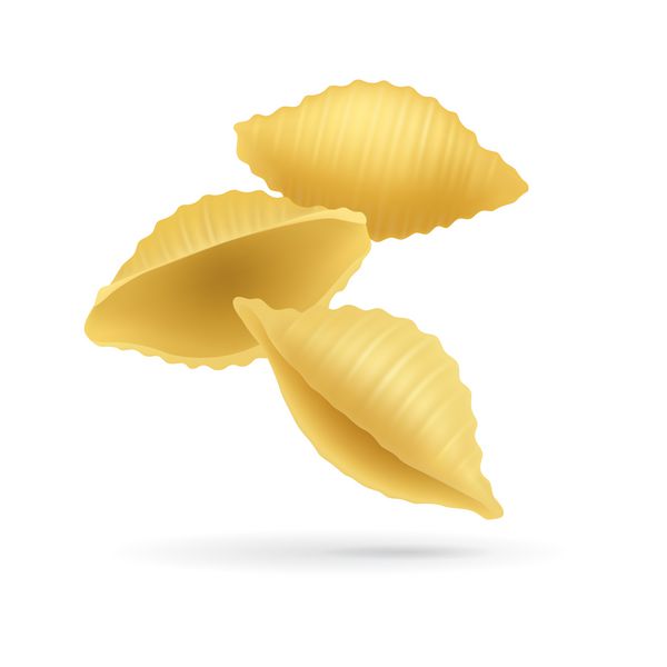 ماکارونی رنگارنگ Conchiglie نماد ایتالیایی پاستا سنتی محصول آرد گندم آشپز ایتالیا تصویر برداری کارتونی جدا شده بر روی زمینه سفید