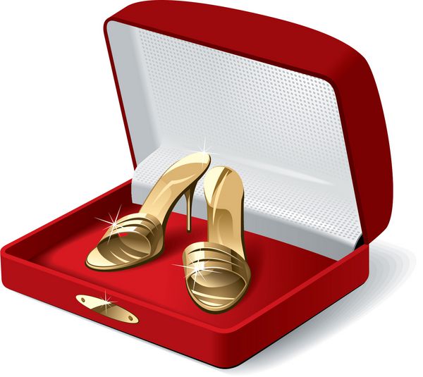 کفش زنان طلایی در جعبه قرمز کنونی تصویر برداری