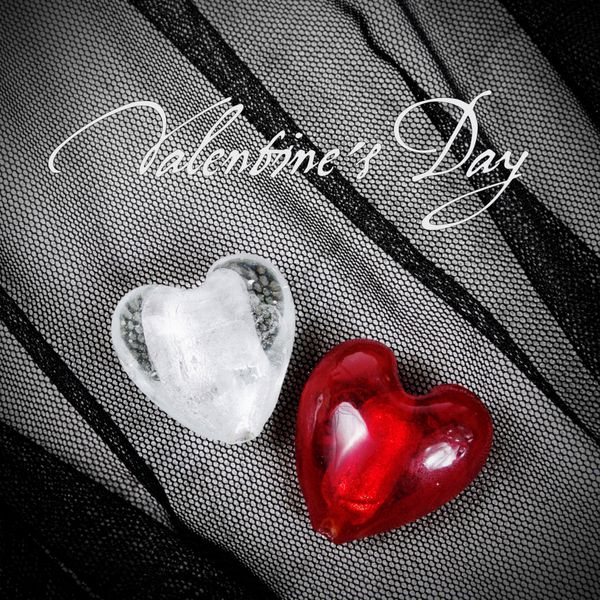 White and Red Hearts over Black Textile Valentine