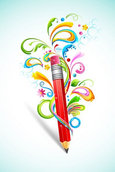 تصویر برداری از مداد با چرخش رنگارنگ گل