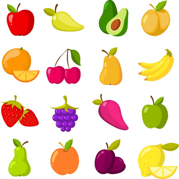 میوه کارتون مجموعه ای از کلیپ بورد آیکون های میوه ای جدا شده بر روی زمینه سفید