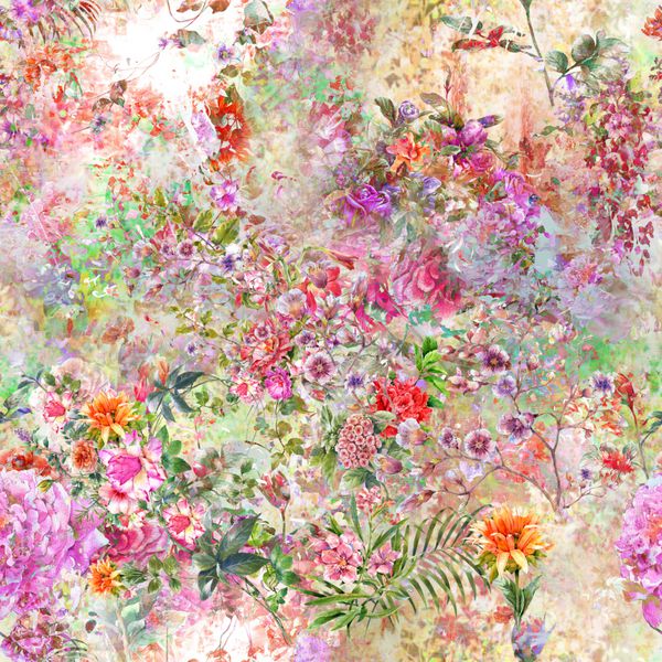 نقاشی آبرنگ از برگ و گل الگوی بدون درز