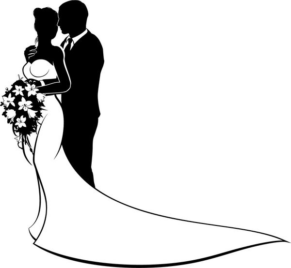 عروس و داماد عروسی در شبح با لباس عروسی سفید لباس برگزاری دسته گل گل