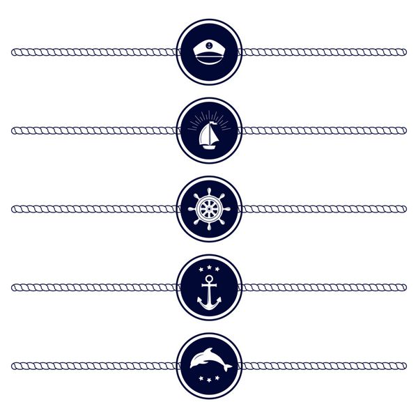 مجموعه ای از آیکون گرد دریایی علامت اهرم کشتی اقیانوس علامت های گرافیکی کشتی های دریایی نشان ملی دریایی سفر دریایی تمبر قایقرانی نمادهای طناب