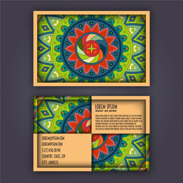 کارت ویزیت مجموعه کارت بازاریابی الگوی mandala گل و زیور آلات طراحی طرح شرقی اسلام عربی هند و عتیقه صفحه اصلی و صفحه پشتی