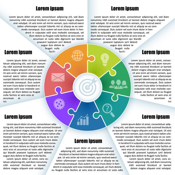 ورق با قالب infographic با محل برای توصیف 7 رنگارنگ از نمودار با عنصر آیکون و پازل برای ارائه و طراحی مفهوم تصویر برداری