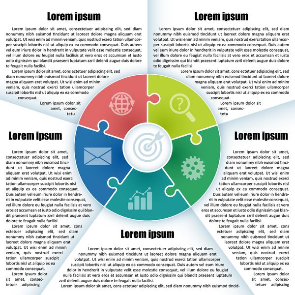 ورق با قالب infographic با محل برای توصیف 5 قسمت رنگی از نمودار با عنصر آیکون و پازل برای ارائه و طراحی مفهوم تصویر برداری