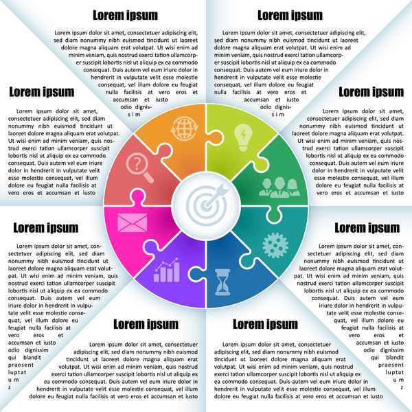 ورق با قالب infographic با محل برای توصیف 8 رنگارنگ از نمودار با عنصر آیکون و پازل برای ارائه و طراحی مفهوم تصویر برداری
