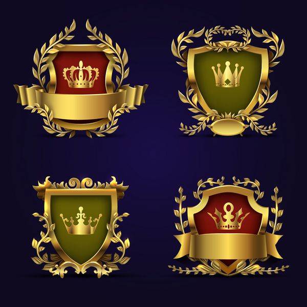نمادهای بردار هرالد سلطنتی در سبک ویکتوریا با تاج طلایی سپر و طناب لورل