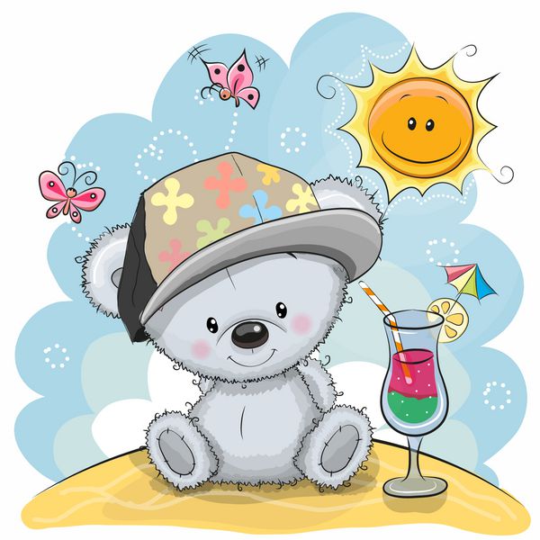 کارت تبریک تدی خرس در کلاه در ساحل