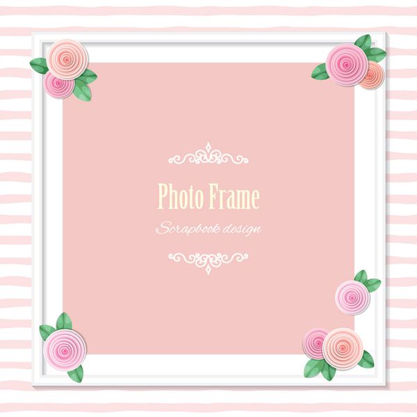 قاب عکس مربع زیبا تزئین شده با گل رز در پس زمینه راه راه عروسی دوش کودک آلبوم الگو آلبوم آلبوم دخترانه