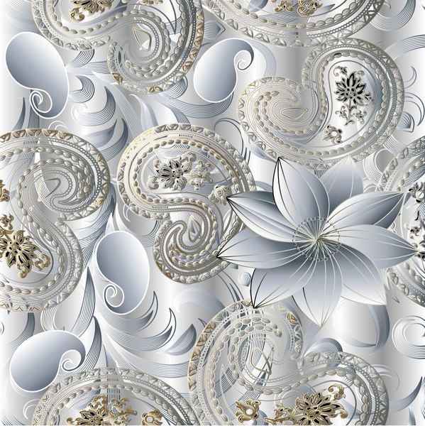 عناصر گلدار الگوی بدون درز یکپارچهسازی با سیستمعامل سلطنتی نور پس زمینه تصویر زمینه تصویر با پرنعمت زیبا زیبا مدرن 3D گل طلای سفید طلایی برگ های چرخش و زیور آلات