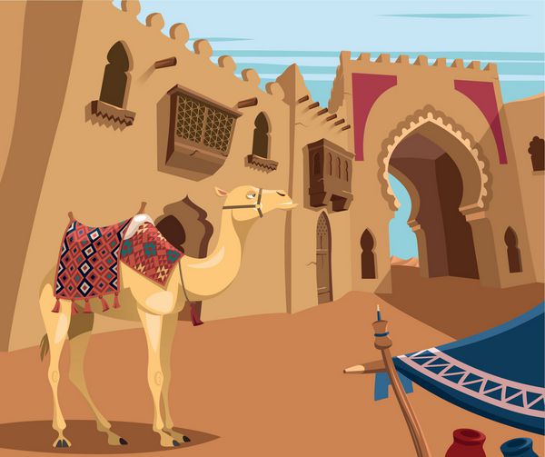 شتر در شهر کویری عربی