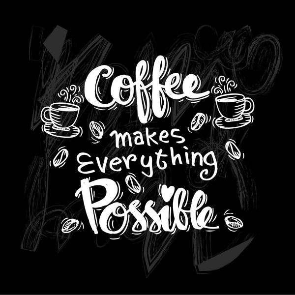 Coffee Hand Drawn Poster With Lettering.Coffee makes everything possible.
