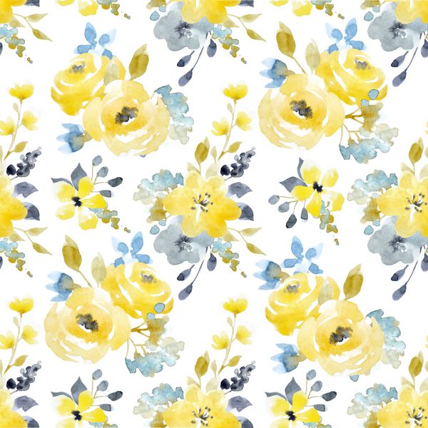 الگوی تابستان آبرنگ گل های انتزاعی زرد و آبی