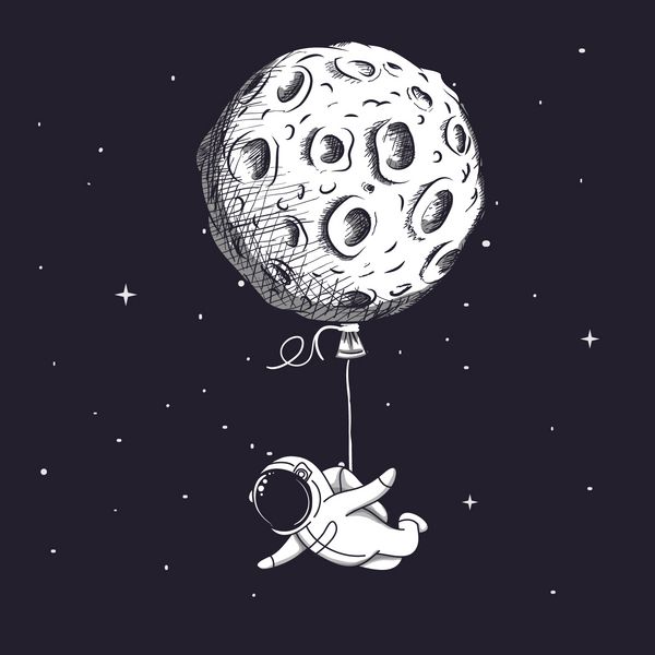 فضانورد خنده دار پرواز با ماه مانند یک بالون جشنواره فضانورد تصویر انتزاعی کودکان و نوجوانان
