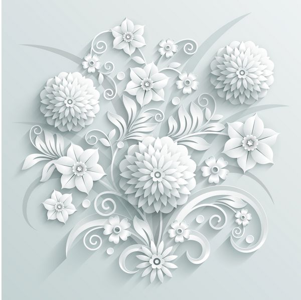 دسته گلهای تزئینی کاغذ سفید ساخته شده در سبک سه بعدی