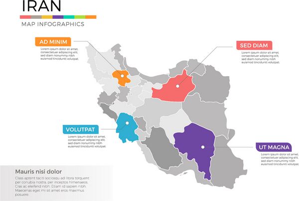 ایران قالب نقشه برداری infographics با مناطق و اشاره گر اشاره گر